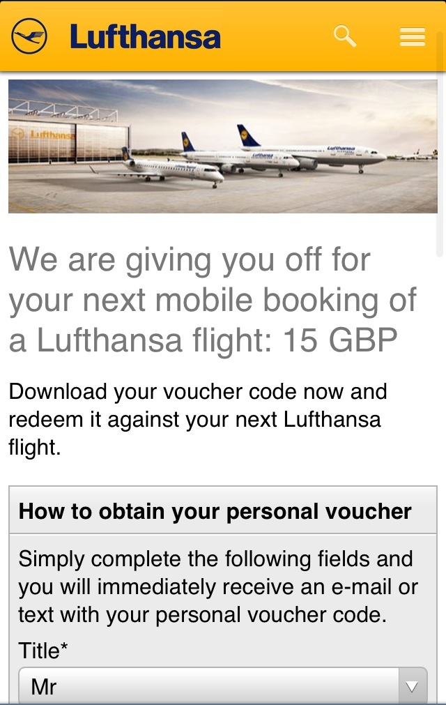 £15 off Lufthansa Mobile Bookings Economy Class & Beyond