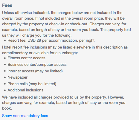 what las vegas hotels do not charge resort fees