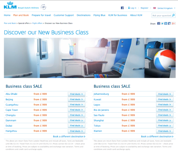 KLM Business Class Sale from London Economy Class & Beyond