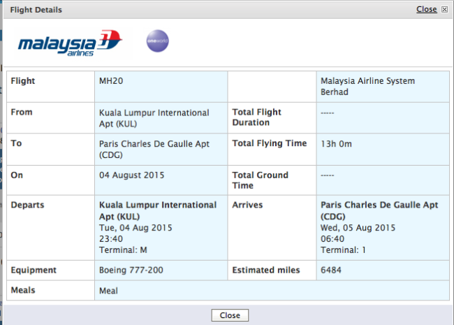 Malaysia Airlines Paris Route 