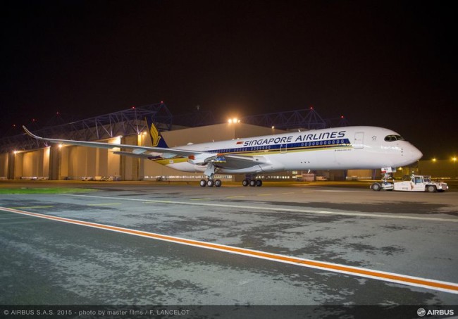Singapore Airlines First Airbus A350-900 outside the Airbus Toulouse Paint shop - Image, Airbus.... and heading to Düsseldorf