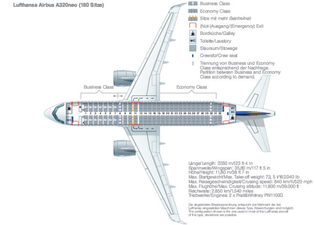Lufthansa A320neo seat layout - Data - Lufthansa 