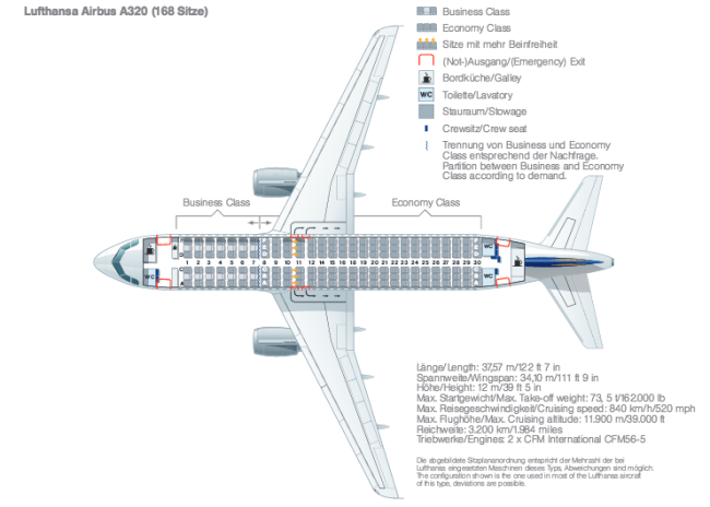 Lufthansa A320ceo seat layout - Data - Lufthansa 