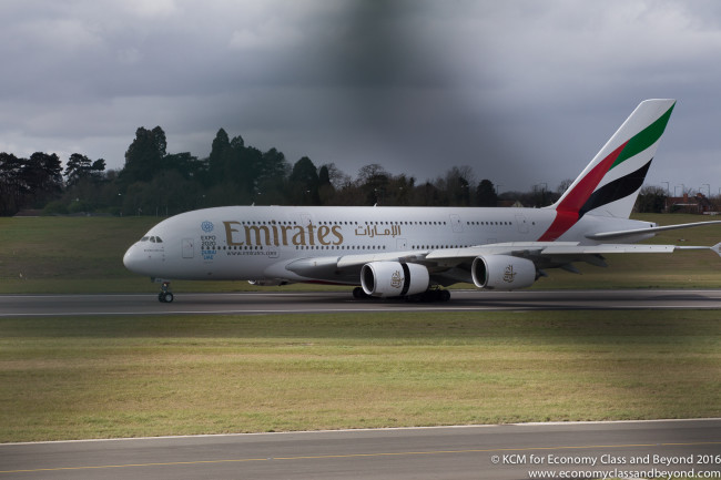 Emirates A380 at Birmingham Airport