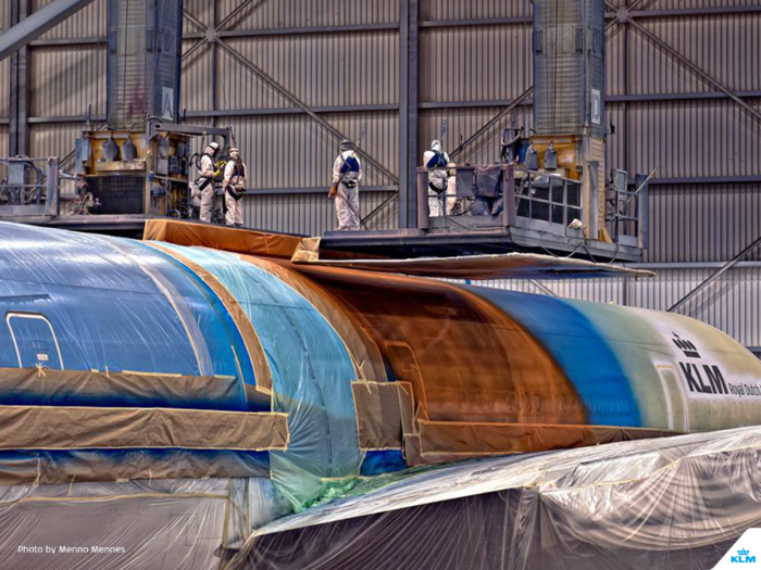 KLM's Orange 777 being painted