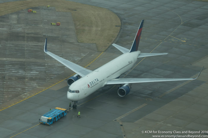 Delta Boeing 767-300 beingtowered out - from Heathrow Tower