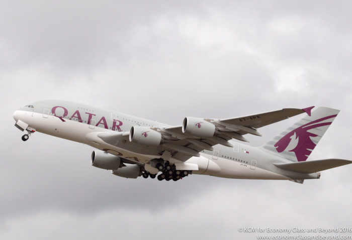 Qatar Airways Airbus A380 taking off 