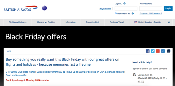 Black Friday British Airways American Airlines Business Class Seat Sale Economy Class Beyond