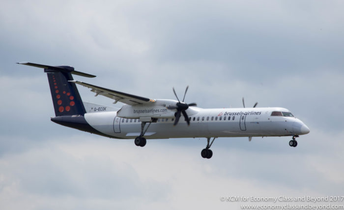 Brussels Airlines Bombardier Dash 8 Q400 arriving at Birmingham Airport - Image, Economy Class and Beyond