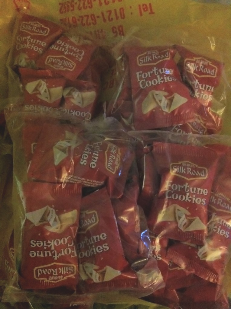 a group of red packages of cookies