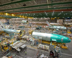 an airplane factory with many airplanes