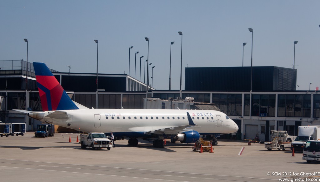 a plane parked in a terminal