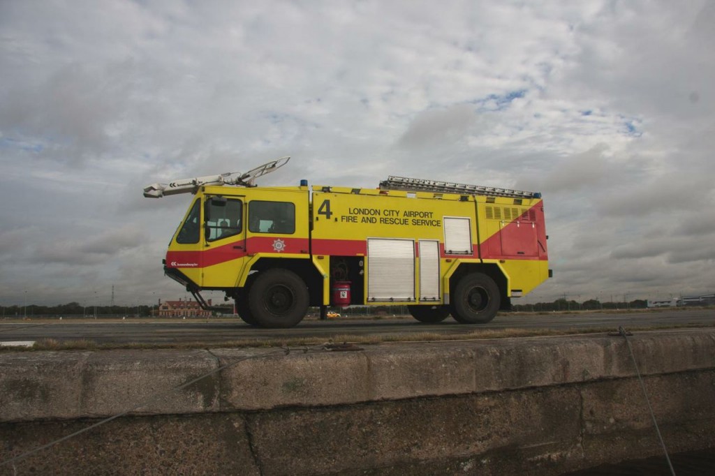 a yellow and red fire truck