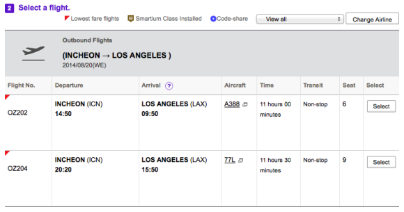 Asiana Airlines operations to LAX