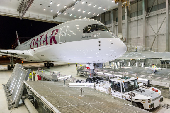 Qatar Airways A350 in the paint shop 