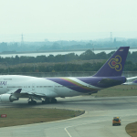 Thai Airways Boeing 747-400 preparing to take off at London Heathrow