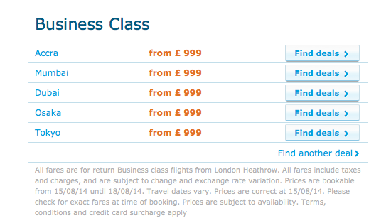 KLM Business Class fares