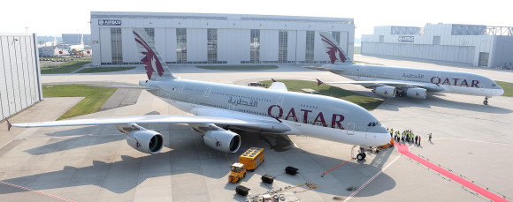 Qatar Airways Airbus A380s at Hamburg Delivery Centre - Image, Qatar Airways