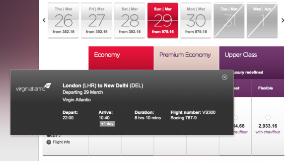 Virgin Atlantic Boeing 787-9 Delhi route