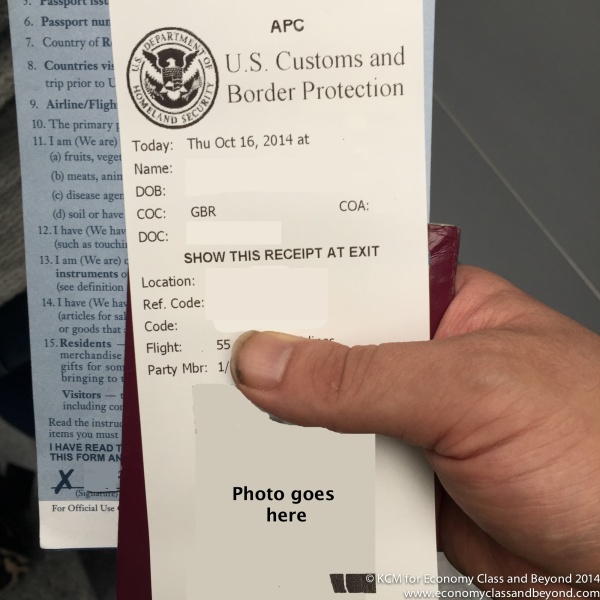 US Automated Passport Clearance Receipt 