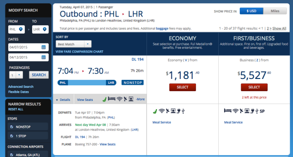Delta PHL to LHR Route