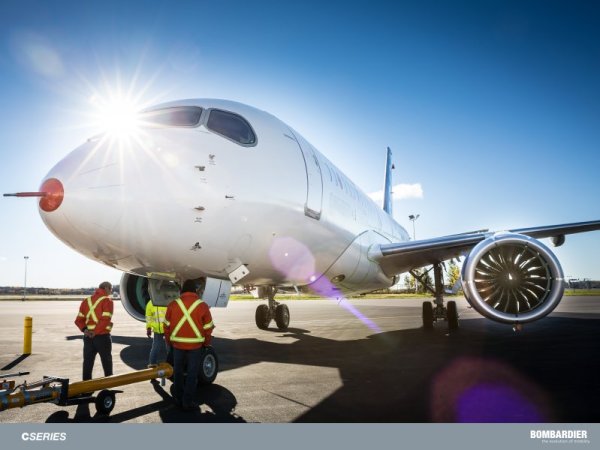 Bombardier CSeries FTV1 leaving the hanger - Image, Bombardier Aerospace