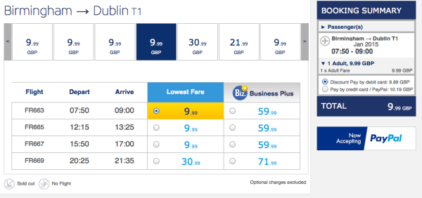 Ryanair Booking on travel date