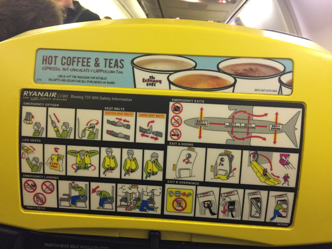 Ryanair Safety Card with advert