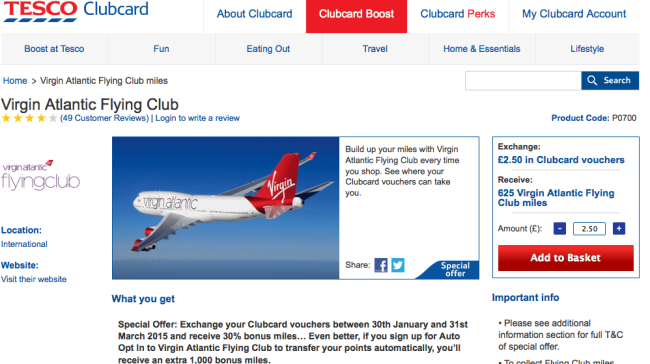 Virgin Atlantic Conversion bonus at Tesco