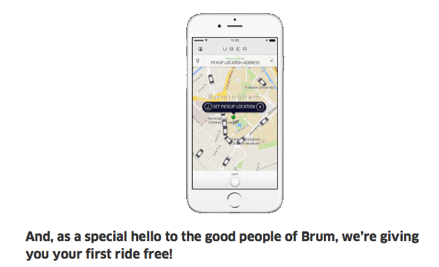 Uber First Ride Free in Birmingham