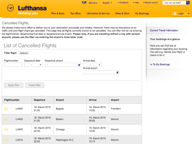 Lufthansa Strike Cancellations - 19th March 2015