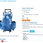 a blue backpack with wheels