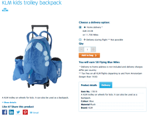 a blue backpack with wheels