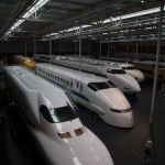 a group of trains in a building