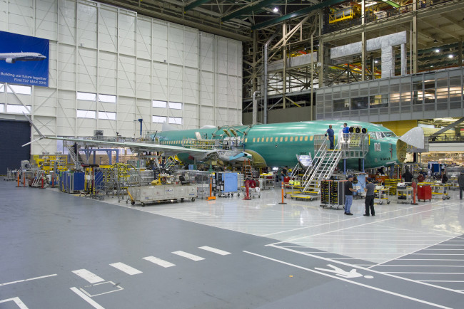 737 Max; Renton Factory; 1st 737 Max on line; view from Right Side; K66444-01