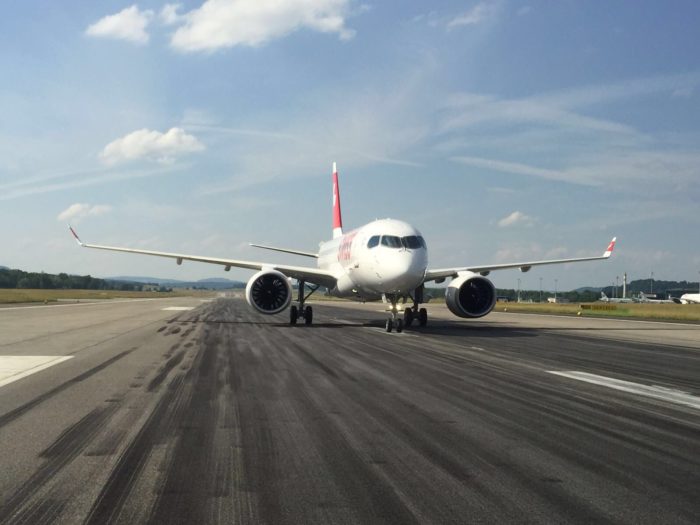 Swiss Bombardier CSeries CS100 at Zurich Airport - Image, Swiss via Twitter