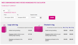 Wizz air baggage store fee calculator