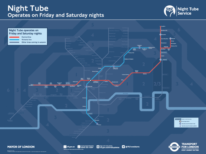 Night Tube map - two lines - Map, TfL