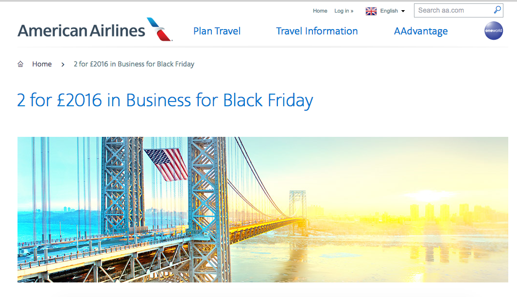 Black Friday: British Airways/American Airlines Business Class seat - Will Airlines Offer Black Friday Deals
