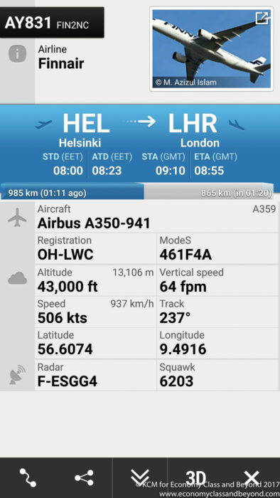 AY831 Helsinki to London Heathrow