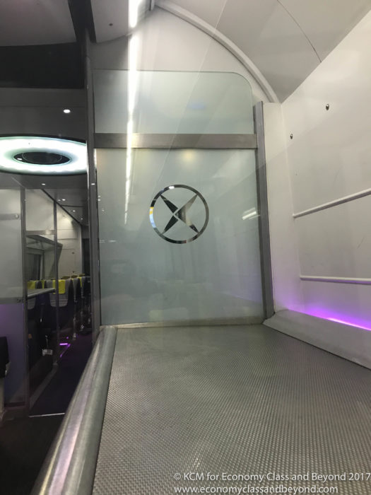 a glass door with a x on it