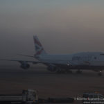 British Airways Boeing 747-400 emerging from the fog