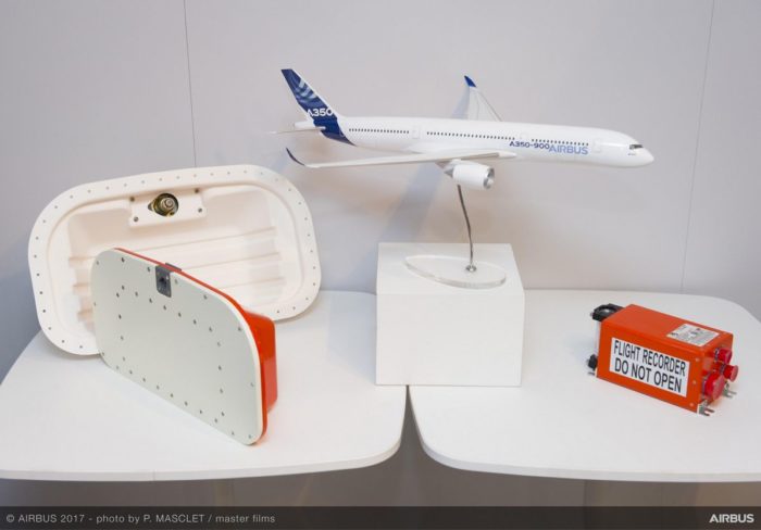 a model airplane and a box on a table