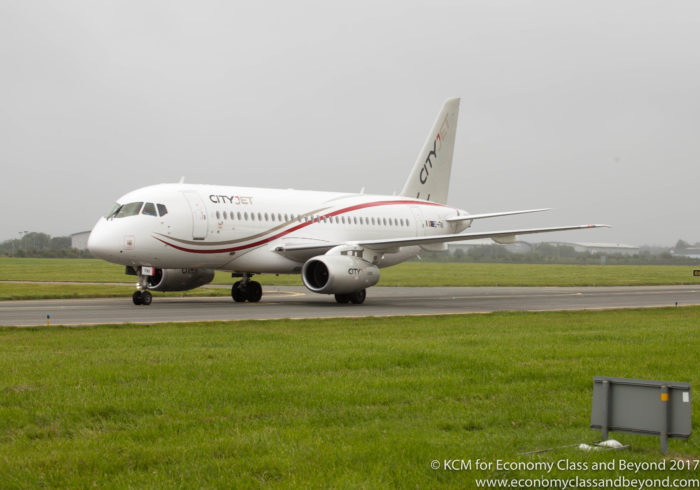 CityJet Suhkoi SuperJet 100 taxing at Dublin - Image, Economy Class and Beyond
