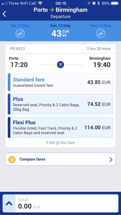 Ryanair app booking