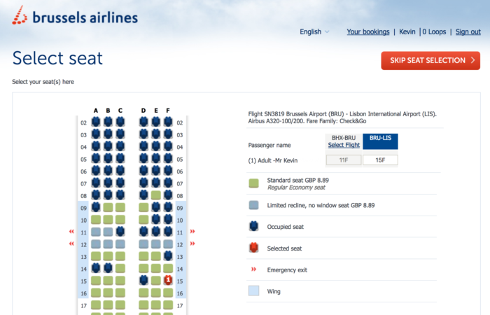 Brussels Airlines Seat selection seat reservation