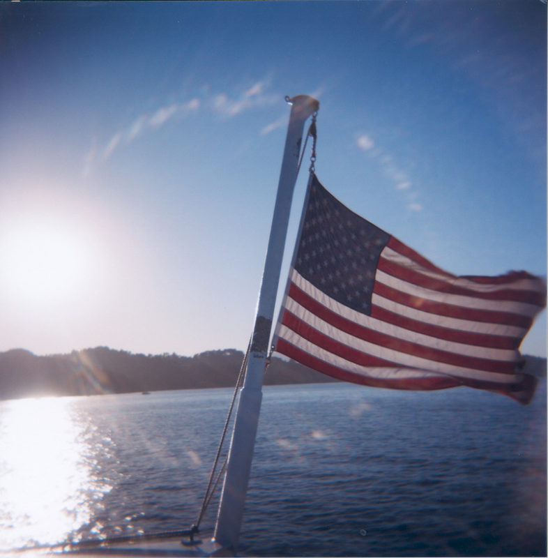 Seattle US flag with the sunset - Fujifilm Velvia 100 
