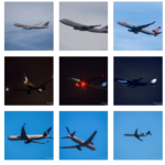 a collage of airplanes in the sky