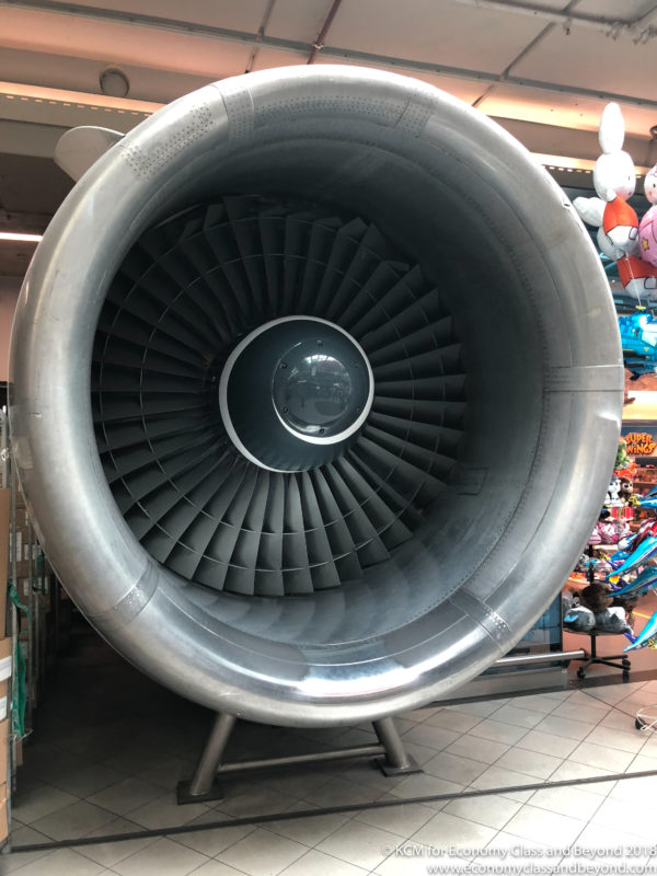 a large jet engine in a store