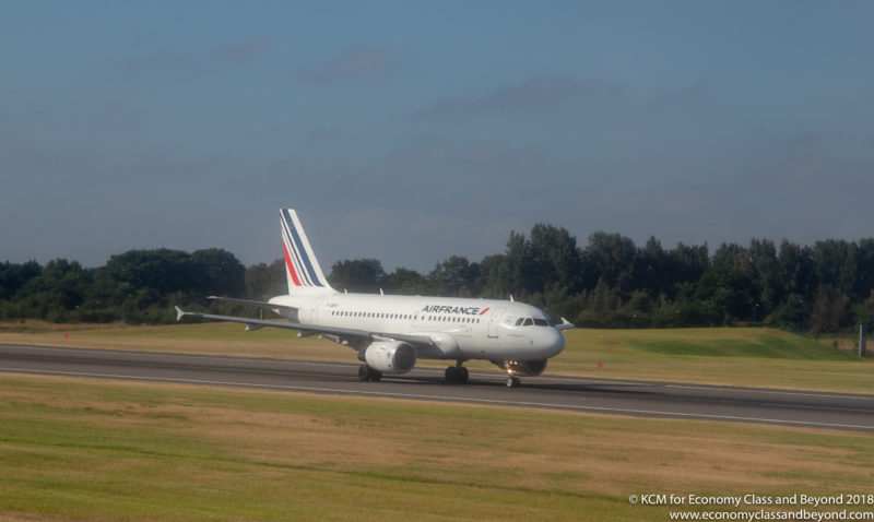 Air France Airbus A319 taking off from Birmingham Airport - Image, Economy Class and Beyond - to be fitted with Global Eagle Equipment